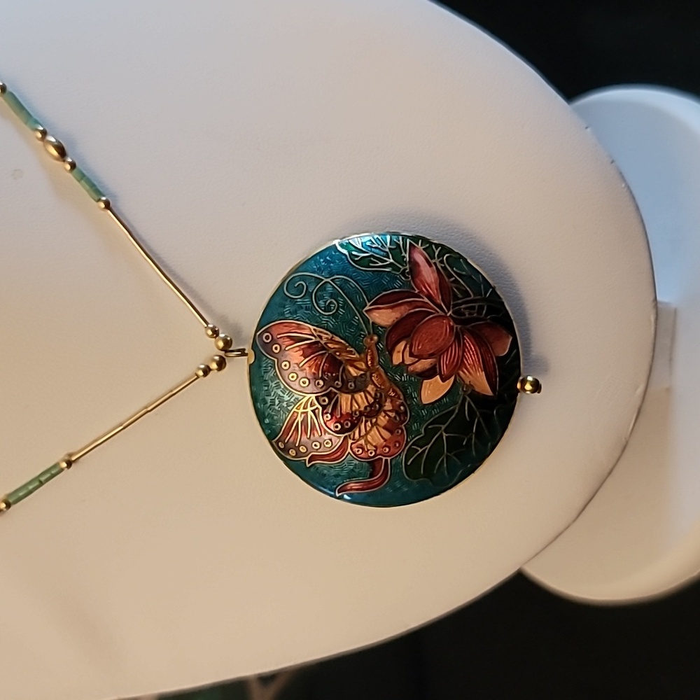 Cloisonne Butterfly & Lotus Necklace